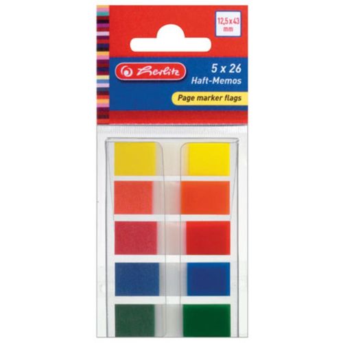 Blok zastavice samoljepljive 12,5x43 mm, 26 zastavica, 5 boja, folija, Herlitz slika 1