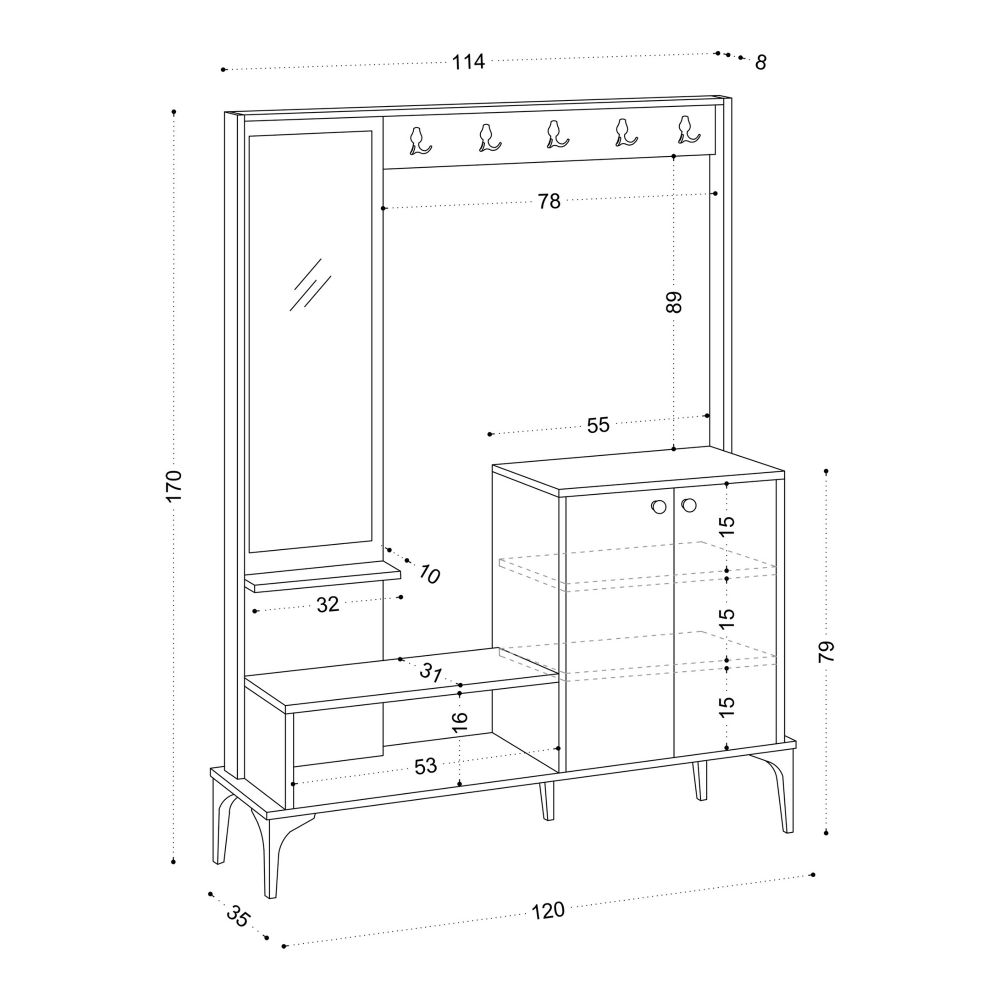 Andy Oak Hall Stand slika 5
