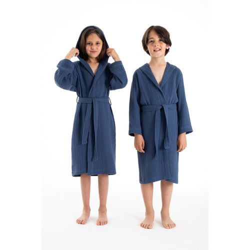 Muslin - Navy Blue Navy Blue Kid's Bathrobe slika 2