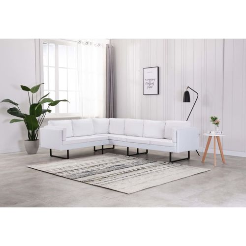 Kutna sofa od umjetne kože bijela slika 11