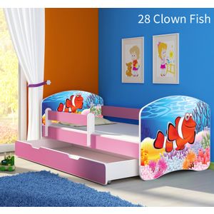 Dječji krevet ACMA s motivom, bočna roza + ladica 140x70 cm - 28 Clown Fish