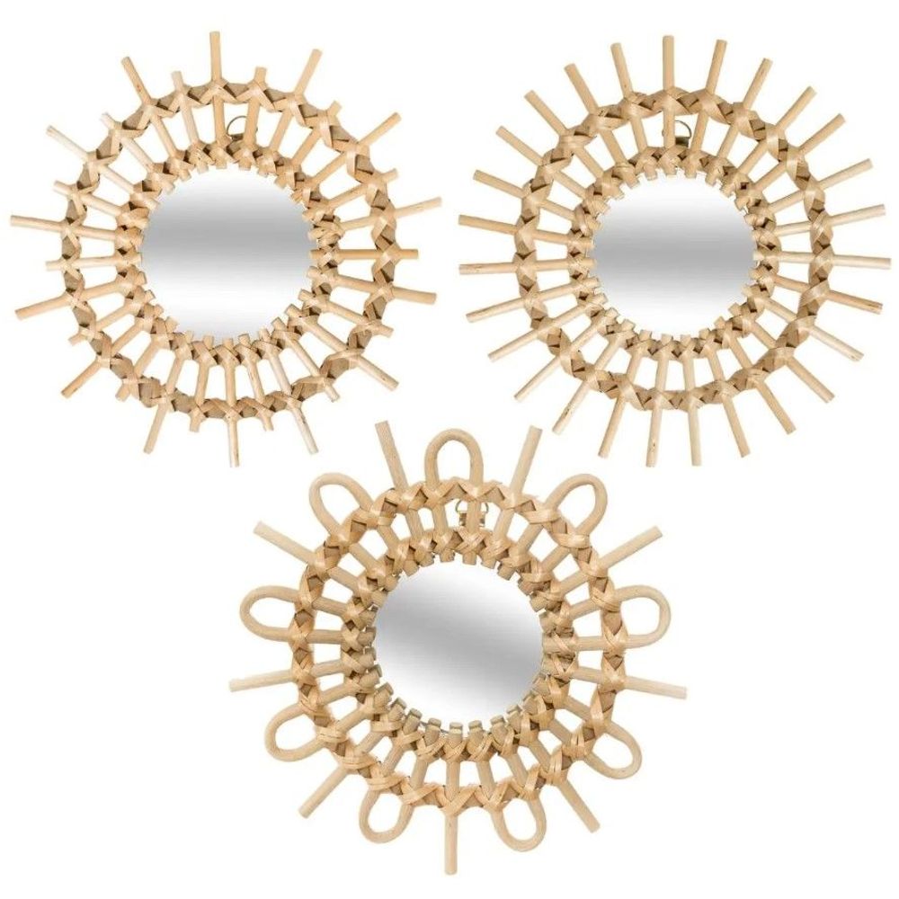 ATMOSPHERA set od tri ogledala- SUNCE - ∅ 28 cm - Ratan/MDF slika 1