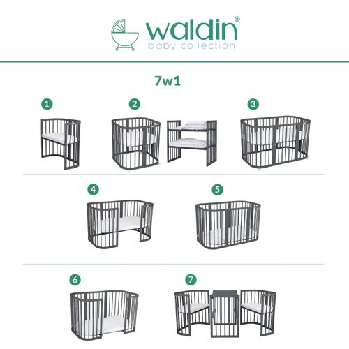 Waldin krevetić 7u1 s madracem Graphite slika 7