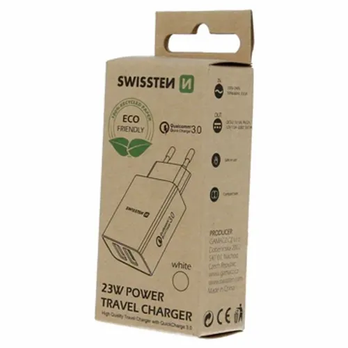 Swissten punjač Eco Pack 2x USB 23W bela slika 2