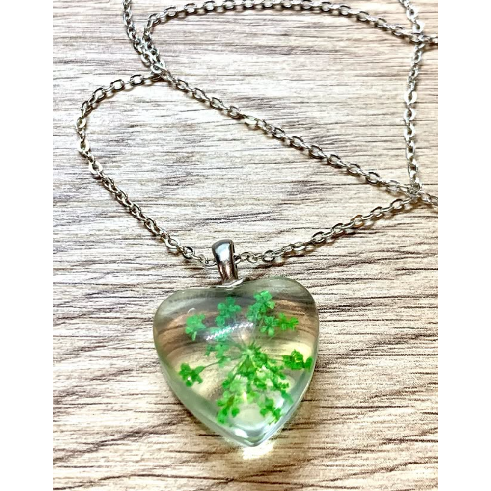 Ogrlica Flower in Heart, Green slika 4