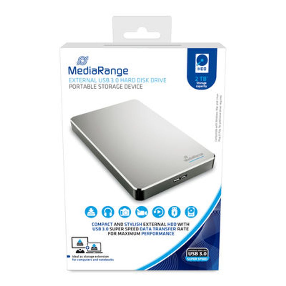 MediaRange Eksterni HDD 2TB, USB 3.0, srebrni , MR997 slika 1