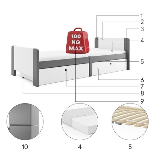 Drveni dječji krevet Arek s dvije ladice - 200*80 - grafit slika 5