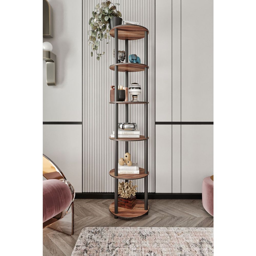  Bookshelf Bookcase 6 Layer Round, colour Walnut slika 2