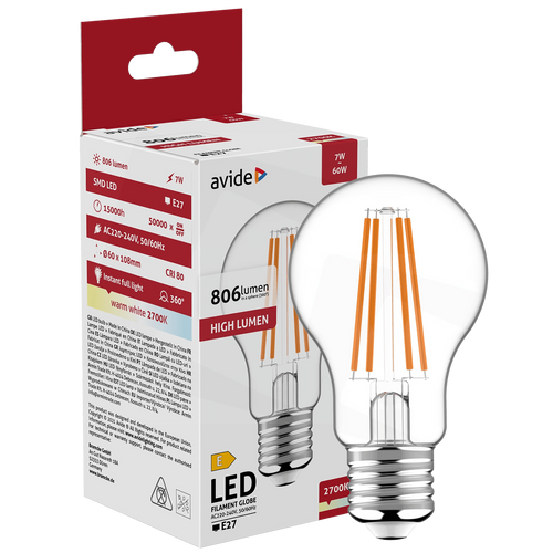 Avide Sijalica, LED 7W, E27, 2700K, 360°, 230V AC - Globe 7W E27 slika 1