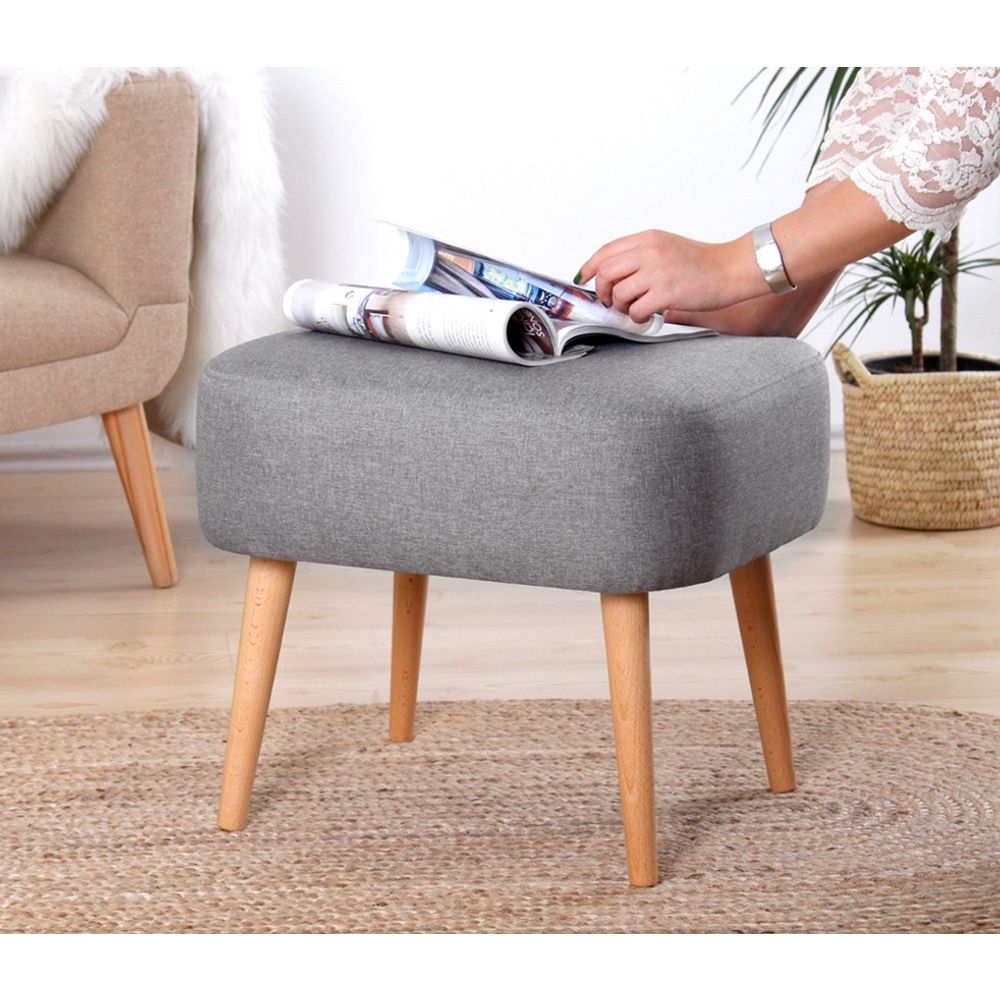 Parrot - Sivi Pouffe s Drvenim Nogama slika 2