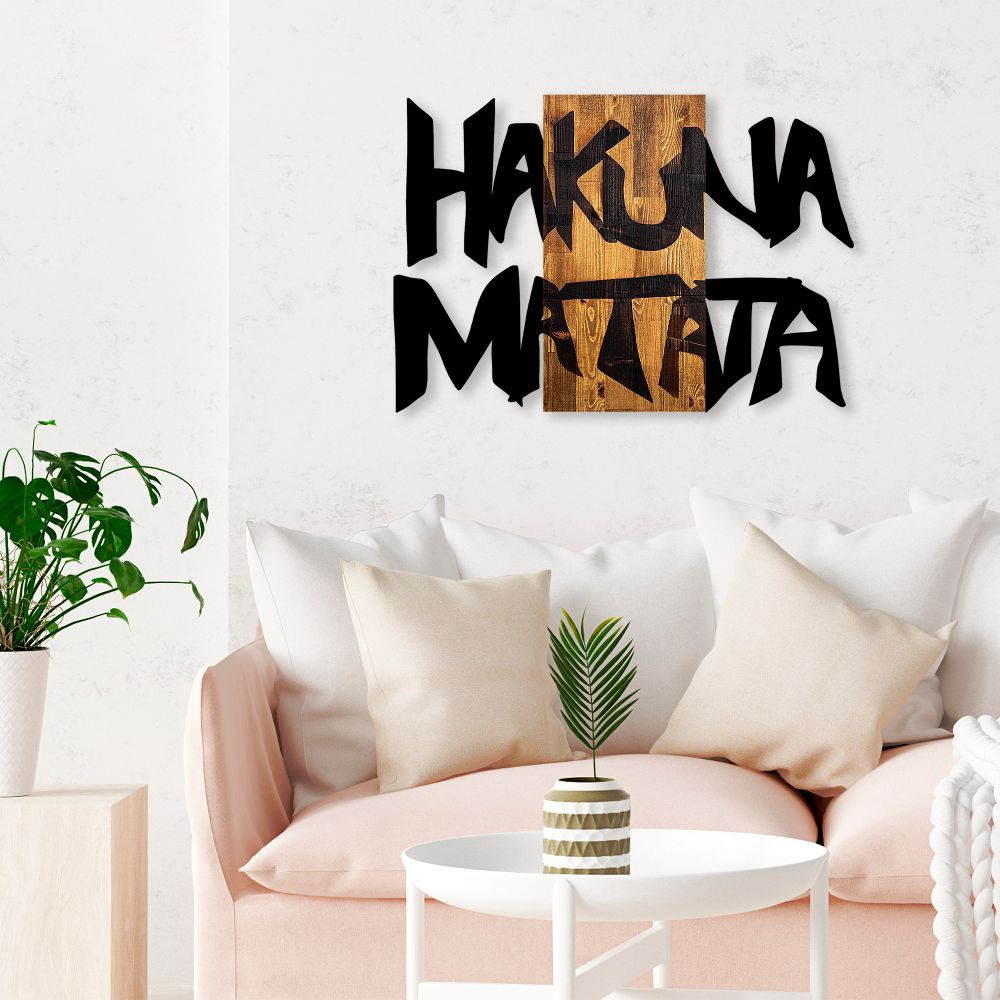 Dekorativni Drveni Zidni Ukras Hakuna Matata 5 Black Light Walnut slika 3