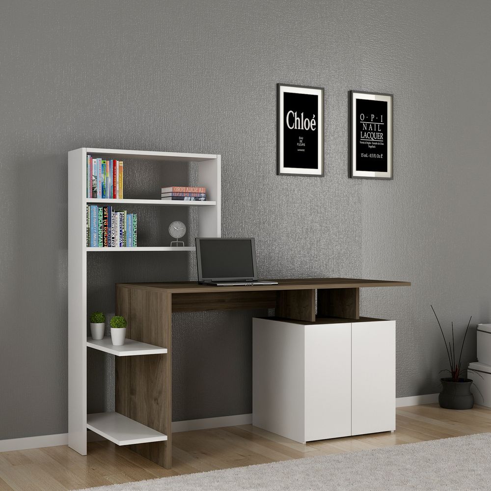 Melis Walnut White Study Desk - radni sto i polica slika 1