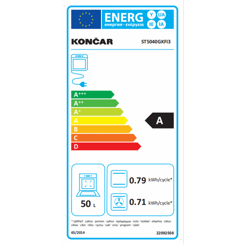 Končar ST 5040 GKF.I3 Šporet sa staklokeramičkom pločom, Ventilatorska rerna, širina 50 cm, Inox slika 2