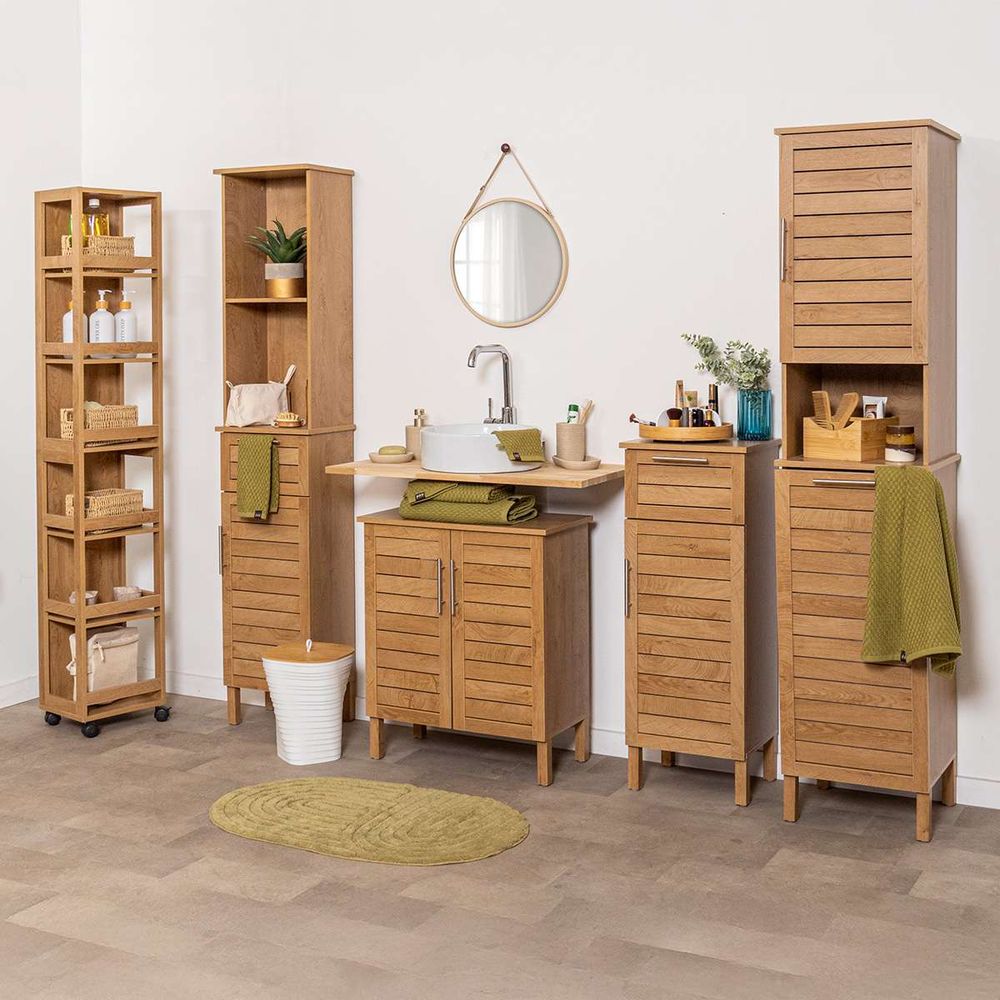 Tendance kupaonski ormarić Colonial, 2 vrata + 1 polica + 1 ugrađena košara za rublje 173x38x36 cm, MDF slika 4