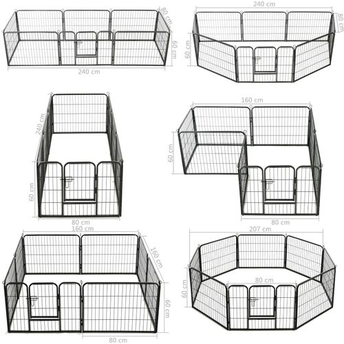 Ograda za pse s 8 ploča od čelika 60 x 80 cm crna slika 35