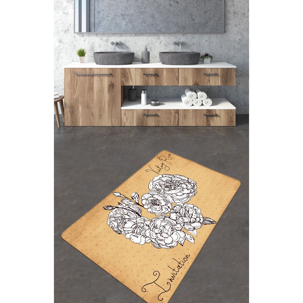 Vintage Roses Kupatilski Tepih (70 x 120 cm) - Žuto/Crno/Bijelo slika 1