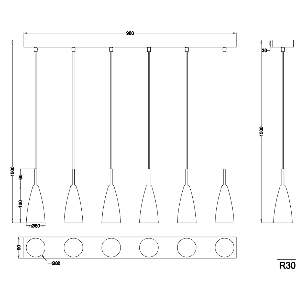 Trio Lighting luster FARIN – crno-mat, 6 × E14, podesiva visina, 90 cm slika 6