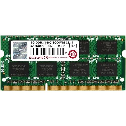 Transcend JM1600KSN-4G DDR3 4GB SO-DIMM 1600MHz, Non-ECC Unbuffered, CL11 1.5V, 256Mx8 2Rx8 slika 1