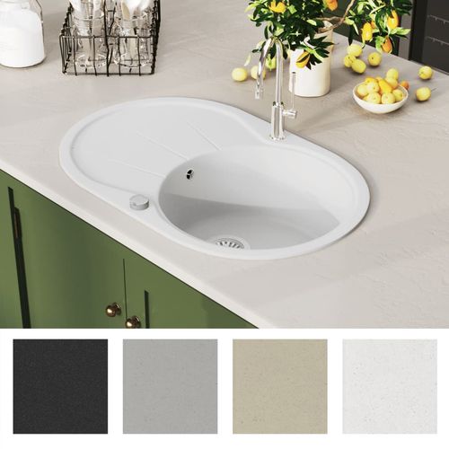 Granitni kuhinjski sudoper s jednom kadicom ovalni bijeli slika 20