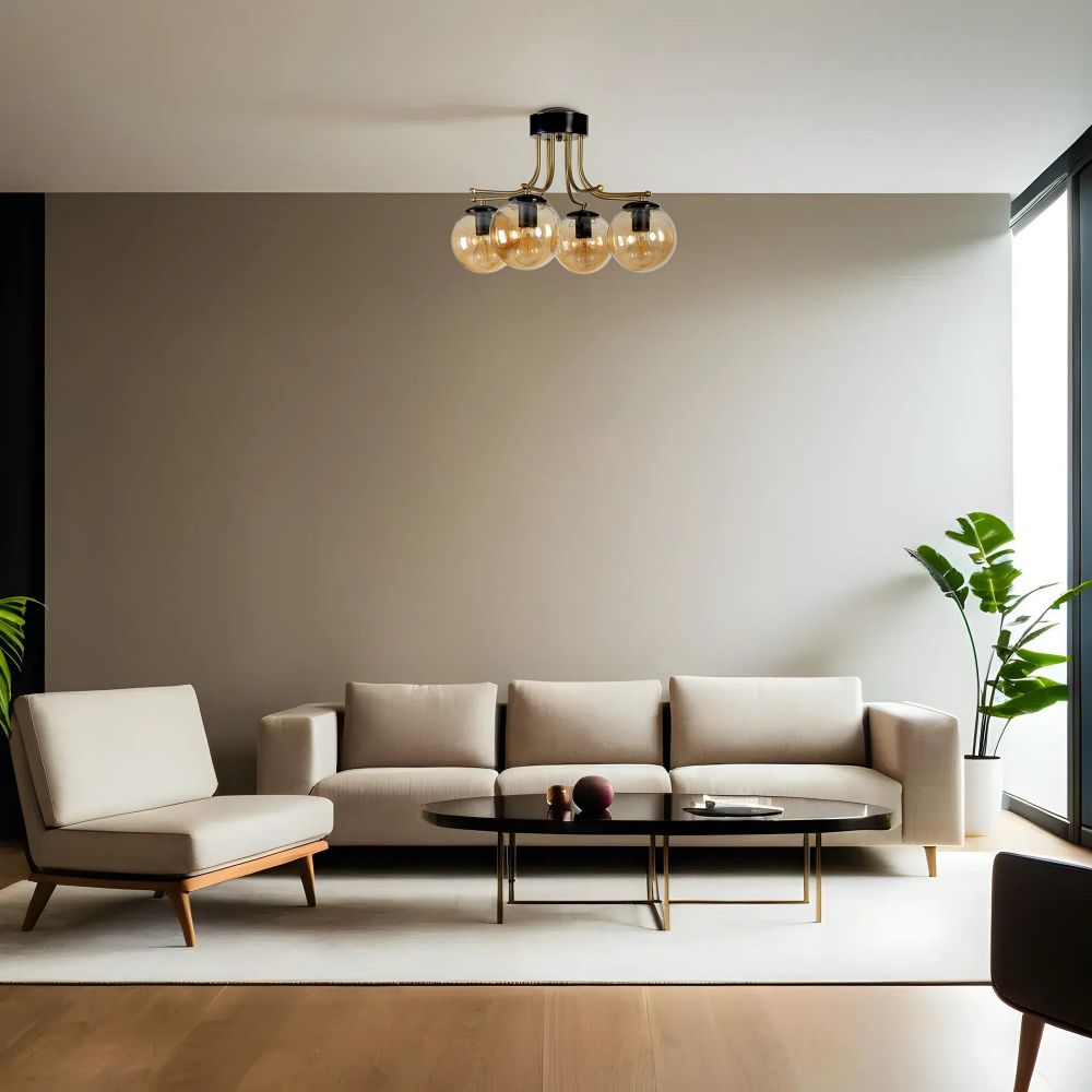 Roma 4 Lü Siyah Bal Camlı Avize Amber slika 1