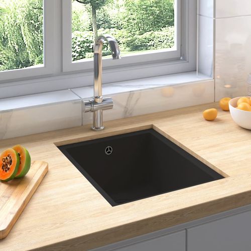 Kuhinjski sudoper s otvorom protiv prelijevanja crni granitni slika 41