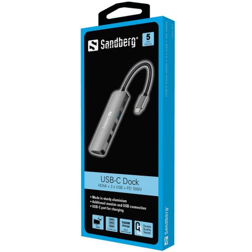 Sandberg USB-C docking stanica s HDMI, 3x USB 3.0 i Power Delivery 100W slika 2