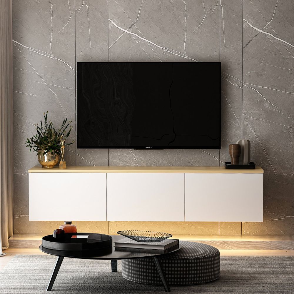 TV Stalak Neon - White v2 u Bijeloj Boji s Hrastovim Detaljima slika 6