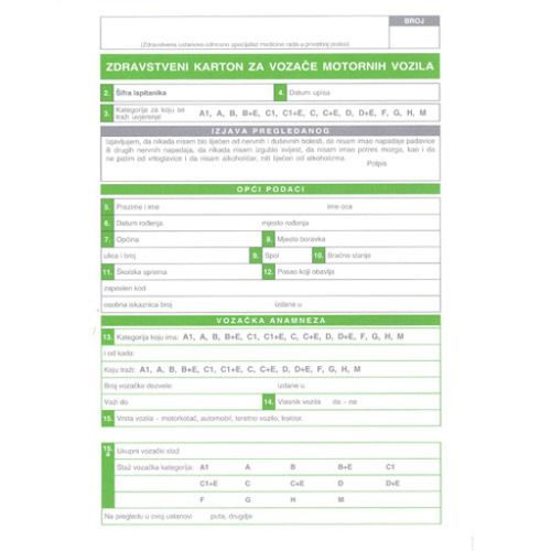 VI-42 ZDRAVSTVENI KARTON ZA VOZAČE MOTORNIH VOZILA; Karton, 16,5 x 21,5 cm, 2 x presavijen slika 1