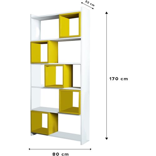 Woody Fashion Polica za knjige, Box - White, Yellow slika 5