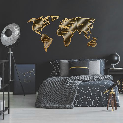 World Map In The Stripes - Gold (120 x 65) Gold Decorative Metal Wall Accessory slika 1