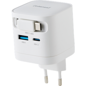 Intenso 65W GaN napajalnik z vgrajenim kablom USB-C, bel