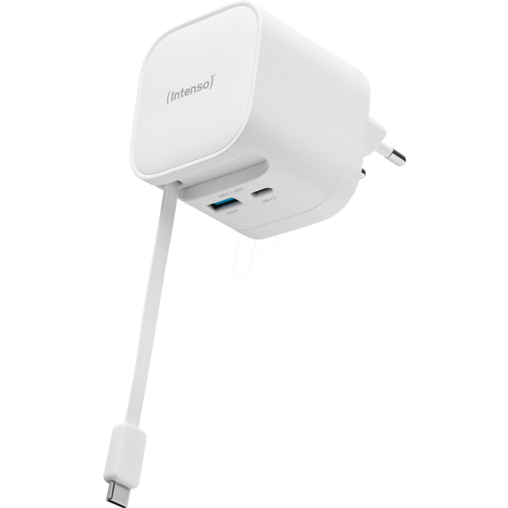 Intenso 65W GaN napajalnik z vgrajenim kablom USB-C, bel slika 3