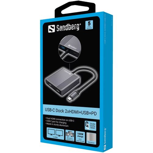 Sandberg USB-C docking stanica za 2 monitora s HDMI i Power Delivery slika 3