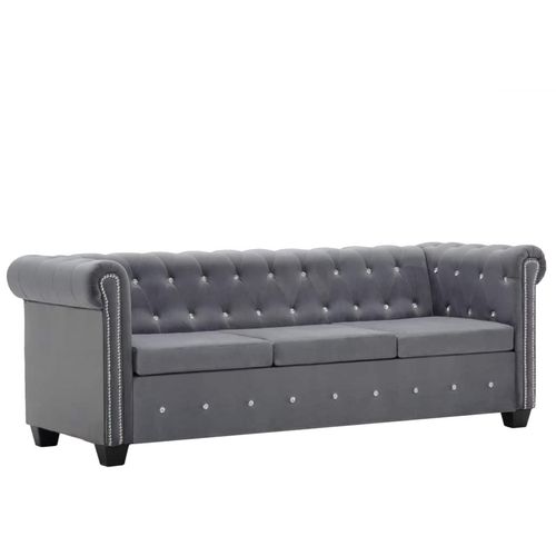 Trosjed Chesterfield s baršunastom presvlakom 199 x 75 x 72 cm sivi slika 1