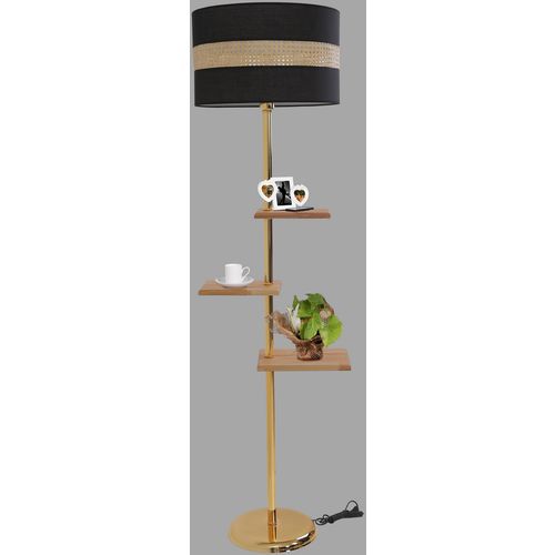 Moda Gold Lambader Silindir 02 Rattan Abajurlu Gold Floor Lamp slika 4