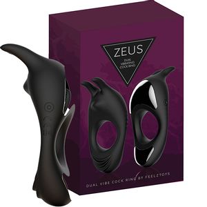 Vibracijski prsten za penis FeelzToys - Zeus, crni