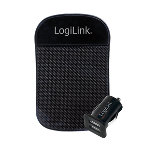 Logilink USB 2-Port punjač za auto, plus pogloga protiv klizanja, crna