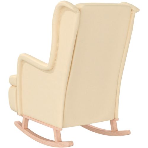 Fotelja s nogama za ljuljanje od kaučukovca krem od tkanine slika 6