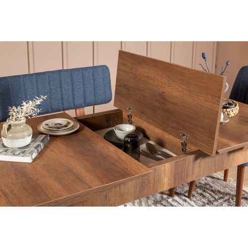 Woody Fashion Set stola i stolica (5 komada), Vina 1048 - 4 - Walnut, Dark Blue slika 3