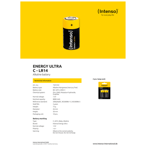 (Intenso) Baterija alkalna, LR14 / C, 1,5 V, blister 2 kom - LR14 / C slika 4