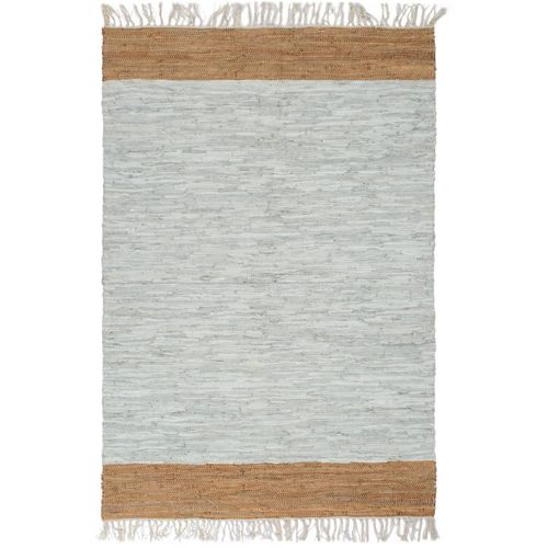 Ručno tkani tepih Chindi od kože 120x270 cm svjetlosivi i smeđi slika 1