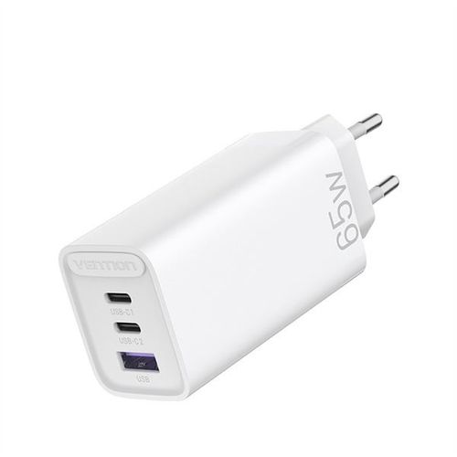 Vention 3-port USB (C C A) GaN Charger (65W 30W 30W) EU-Plug, White slika 1