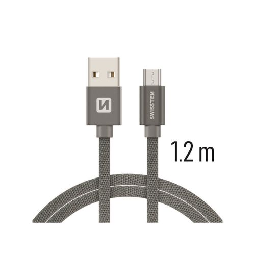 SWISSTEN kabel USB/microUSB, platneni, 3A, 1.2m, sivi slika 1