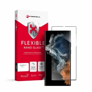Forcell Flexible Nano Glass 5D za Samsung Galaxy S22 Ultra crni (Hot Bending) radi skener otiska prsta