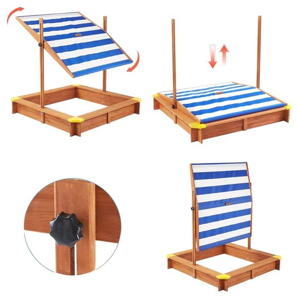 Kinder Home Drveni pješčanik sa podesivom tendom, 118х118cm slika 2