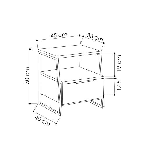 Noćni stočić Hanah Home Pal - Oak v2 u crnoj boji slika 4