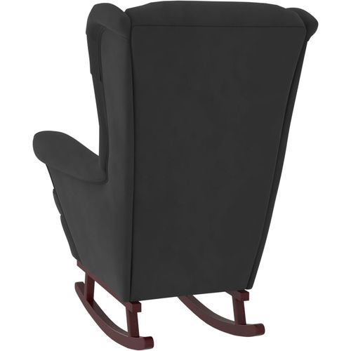 Fotelja za ljuljanje s drvenim nogama crna baršunasta slika 6