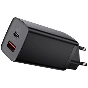 Punjač za mobitel Baseus GaN2 Lite Quick Charger USB-C+USB 65W EU, zidni, crni