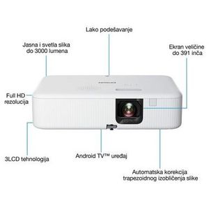 Epson V11HA85040 CO-FH02 Projector, Full-HD, 3LCD, 3000 lumen, 5W speaker, HDMI, USB, WiFi, Android TV