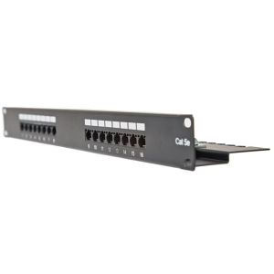 Masterlan patch panel 19", 16xRJ45, Cat5e, 1U, with tie bar, black